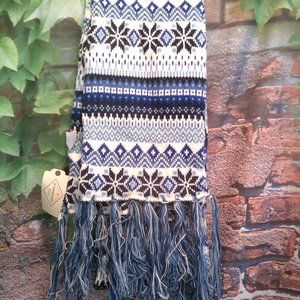 Blue Boho Mixed Print Tassels Scarf